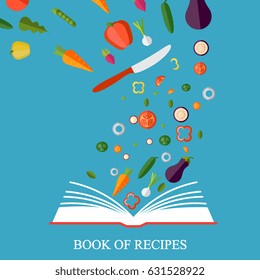 Vegetarian, healthy eating concept. Vector concept illustration. Book of recipes, cookbook, best recipes. 