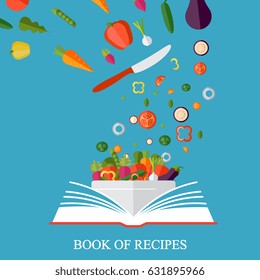 Vegetarian, healthy eating concept. Vector concept illustration. Book of recipes, cookbook, best recipes. 