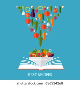 Vegetarian, healthy eating concept. Vector concept illustration. Book of recipes, cookbook, best recipes. 