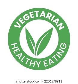 Vegetarian Healthy Eating Round Icon with Green Leaves isolated on a White Background