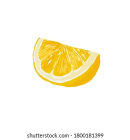 Vegetarian and healthy food concept. Colorful card for print or web design with realistic wedge of lemon. Isolated on white background. Vector