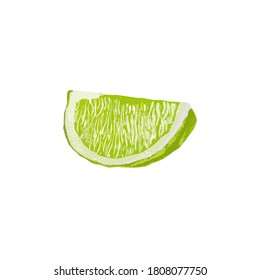 Vegetarian and healthy food concept. Colorful card for print or web design with realistic wedge of lime. Isolated on white background. Vector