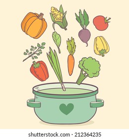 Vegetarian healthy organic background with different kind of vegetables and pan