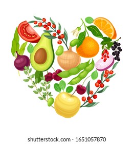 Arreglo vegetariano en forma de corazón con hierbas y vegetales Vegetales Ilustración