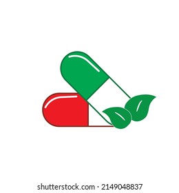 Vegetarian herbal pills, capsules medicine icon.Vector image.