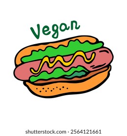 Vegetarian hot dog, vector color illustration