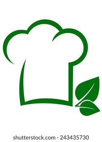 vegetarian icon with chef hat, green leaf and place for text