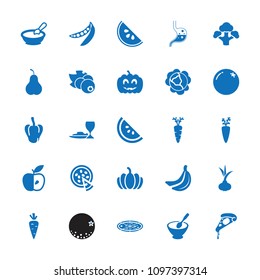 Vegetarian icon. collection of 25 vegetarian filled icons such as onion, orange, cabbage, pepper, porridge, pizza, pumpkin. editable vegetarian icons for web and mobile.