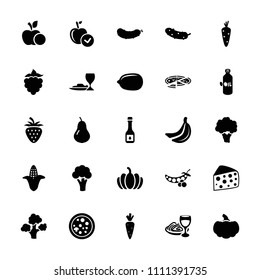Vegetarian icon. collection of 25 vegetarian filled icons such as carrot, pear, cauliflower, corn, oil, apple, lemon, cucumber. editable vegetarian icons for web and mobile.