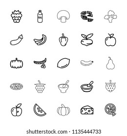 Vegetarian icon. collection of 25 vegetarian outline icons such as pumpkin, mulberry, beet, banana, peas, pepper, cheese, oil. editable vegetarian icons for web and mobile.