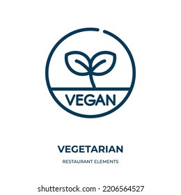 Vegetarian icon. Linear vector illustration from restaurant elements collection. Outline vegetarian icon vector. Thin line symbol for use on web and mobile apps, logo, print media.