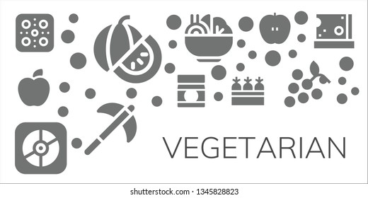 vegetarian icon set. 11 filled vegetarian icons.  Simple modern icons about  - Pizza, Watermelon, Apple, Baby food, Carrots, Salad, Pick, Grapes, Cheese