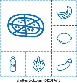 Vegetarian icon. set of 6 vegetarian outline icons such as banana, oil, pizza, lemon, aubergine