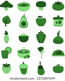 Conjunto de iconos vegetarianos, ilustración o icono, vector sobre fondo blanco.