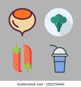 vegetarian icon set. vector set about seasoning icon, broccoli, chilli and hazelnut icons set.