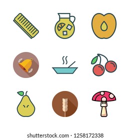 vegetarian icon set. vector set about pear, peach, mushroom and cereal icons set.