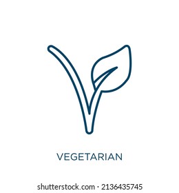 icono vegetariano. Icono de contorno vegetariano lineal delgado aislado en fondo blanco. Signo vegetariano vectorial de línea, símbolo para web y móvil