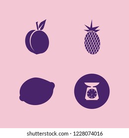 vegetarian icon. vegetarian vector icons set fresh pineapple, peach, kitchen scale and lemon