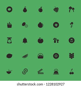 vegetarian icon. vegetarian vector icons set bell, watermelon slice, basket pineapple banana and kitchen scale
