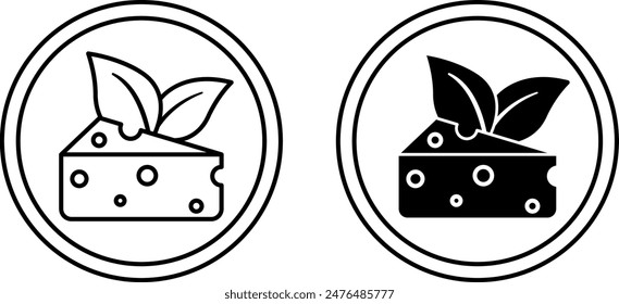Vegetarian icons. Black and White Vector Icons of Cheese and Young Leaves. Label for Natural and Organic Products. Ecological Food