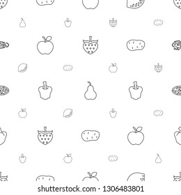 vegetarian icons pattern seamless white background. Included editable line strawberry, pear, lemon, apple, pepper, potato, pizza icons. vegetarian icons for web and mobile.