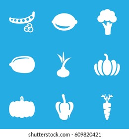 Vegetarian icons set. set of 9 vegetarian filled icons such as pumpkin, onion, peas, pepper, cauliflower, Lemon, lemon