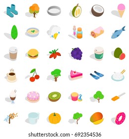Vegetarian icons set. Isometric style of 36 vegetarian vector icons for web isolated on white background