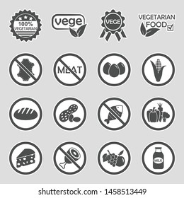 Vegetarian Icons. Sticker Design. Vector Illustration.