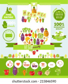 Vegetarian infographics and illustrations funny doodle set. Flat style. Vector illustration