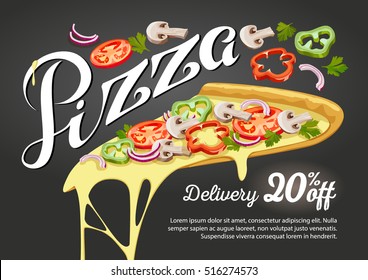 vegetarian Italian pizza slice vector. A slice of pizza for design of advertising for your restaurant business.
