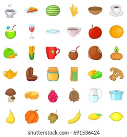 Vegetarian kitchen icons set. Cartoon style of 36 vegetarian kitchen ector icons for web isolated on white background