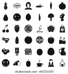 Vegetarian kitchen icons set. Simple style of 36 vegetarian kitchen vector icons for web isolated on white background