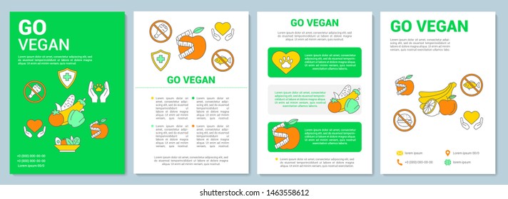 Vegetarian lifestyle brochure template layout. Go vegan flyer, booklet, leaflet print design with linear illustrations. Vector page layouts for magazines, annual reports, advertising posters