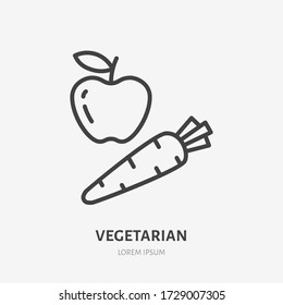 Vegetarian line icon, vector pictogram of apple with carrot. Healthy food illustration, sign for grocery store.