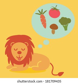 vegetarian lion dreaming about vegetables