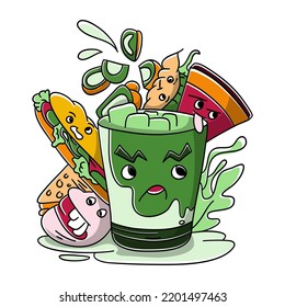 vegetarian lunch Vector doodle illustration background banner Healthy food Natural products, Elements for menu, advertisement