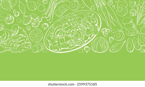 Vegetarian Meal for Vegetable Salad Template Background Top View