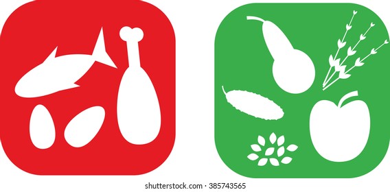 Vegetarian and meat food icons