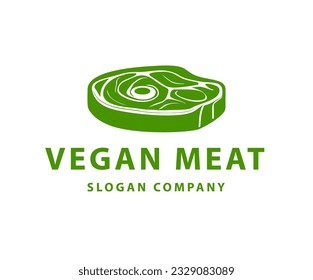 Vegetarian meat Premium logo. Plant based meat logo. Vegan steak with leaf vector design. Vegan meat made from plants.