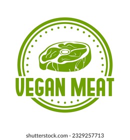 Vegetarian meat Premium logo. Plant based meat logo. Vegan steak with leaf vector design. Vegan meat made from plants.