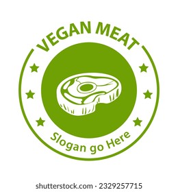 Vegetarian meat Premium logo. Plant based meat logo. Vegan steak with leaf vector design. Vegan meat made from plants.