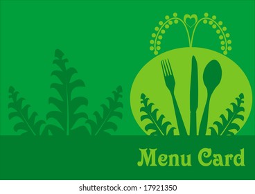 Vegetarian menu card design with abstract sign and table ware
