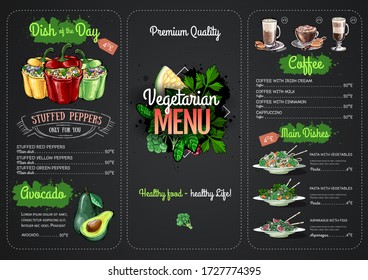 Vegetarian menu design with vegan meals. Restaurant menu