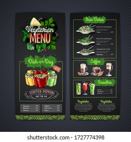 Vegetarian menu design with vegan meals. Restaurant menu