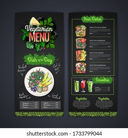 Vegetarian menu design with vegan meals. Restaurant menu