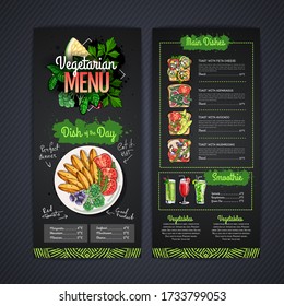 Vegetarian menu design with vegan meals. Restaurant menu