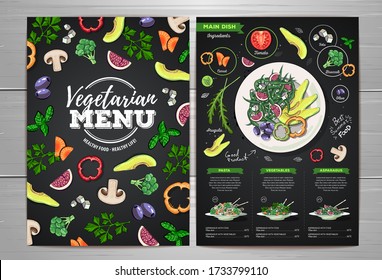 Vegetarian menu design with vegan meals. Restaurant menu