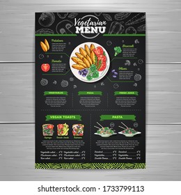 Vegetarian menu design with vegan meals. Restaurant menu