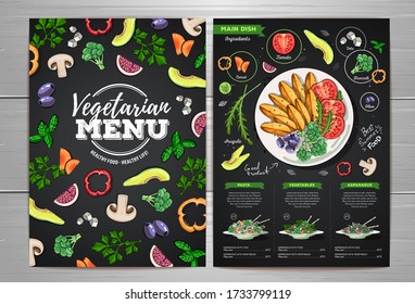 Vegetarian menu design with vegan meals. Restaurant menu