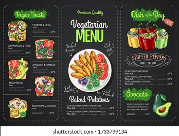 Vegetarian menu design with vegan meals. Restaurant menu